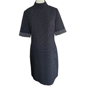 Karl Lagerfeld Paris black white stripes pearl trim short sleeve lined dress 6